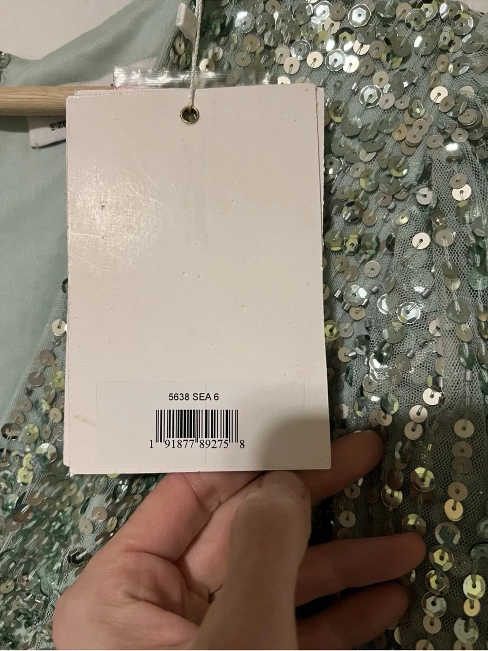 Mac Duggal Seafoam Green Sequin Embellished Faux Wrap Puff Sleeve Gown